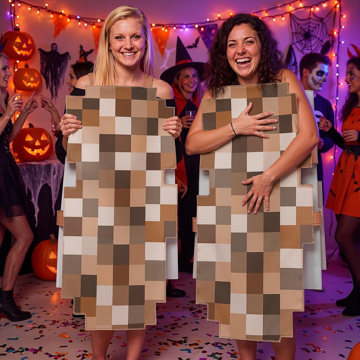 2 Pcs Halloween Adult Mosaic Cosplay Couple Costume Novelty Funny Sponge Mosaic Costume for Halloween Party Cosplay