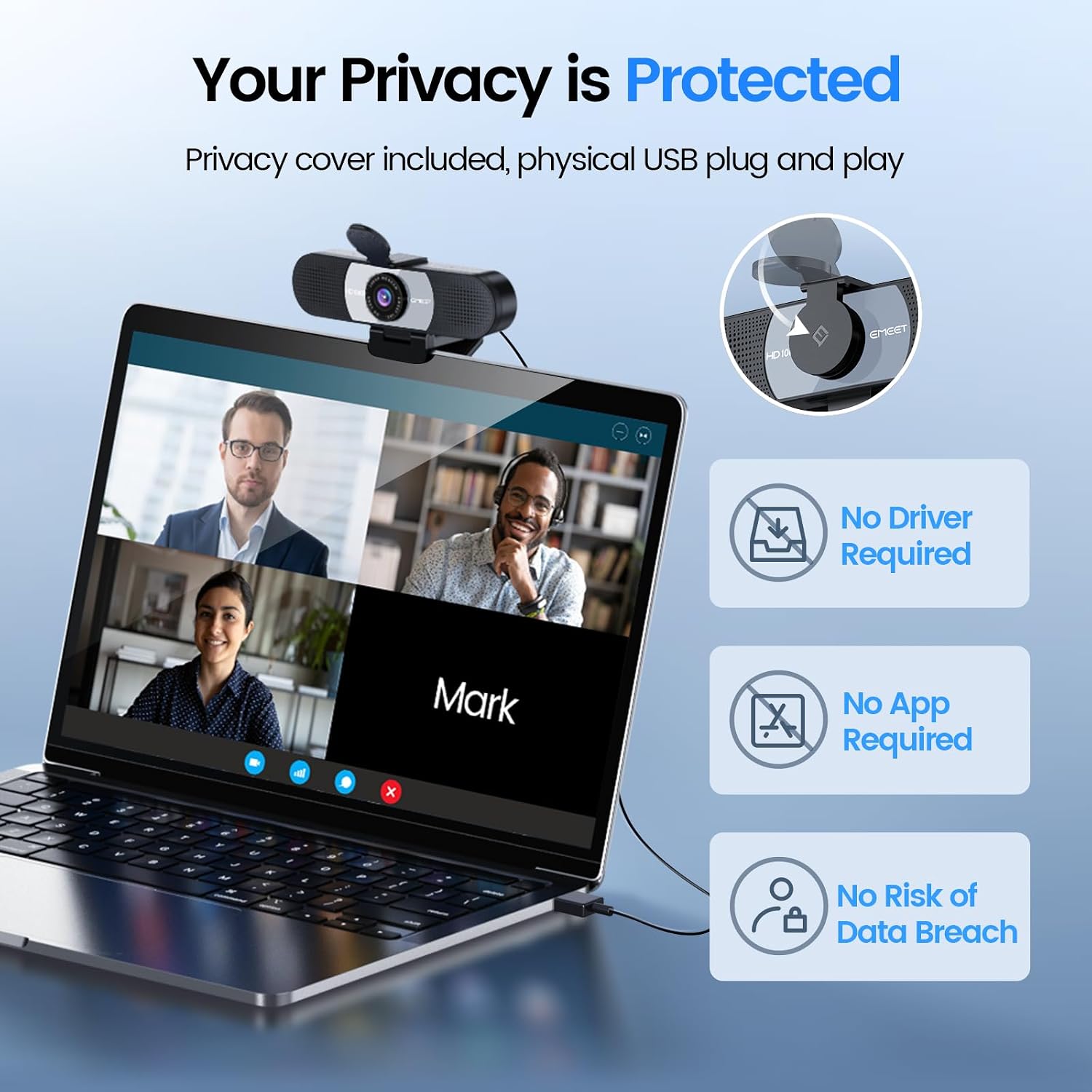 C960 1080P Webcam with Microphone, 2 Mics, 90° FOV, Computer Camera | Fixed Focus, Plug&Play for