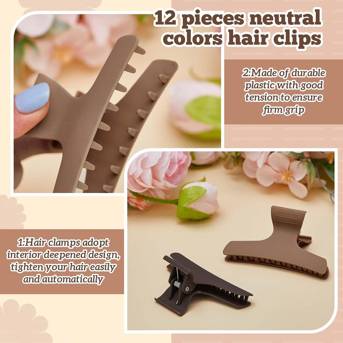 12 Pcs Neutral Butterfly Claw Clips for Hair Sectioning