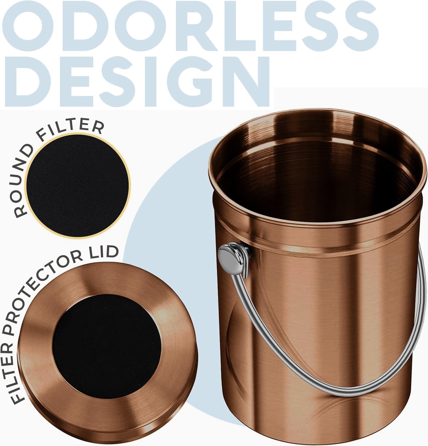 Kitchen Compost Bin for Kicthen Countertops, 1.3 Galllon - Copper