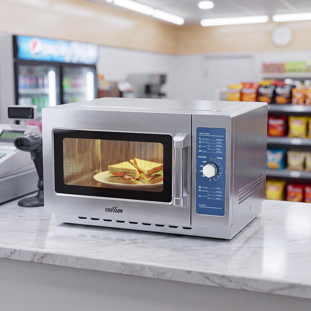 ETL Listed Commercial Microwave Oven Countertop with Dial Controls,1.2Cu Ft,Stainless Steel,1000w with 5 Power