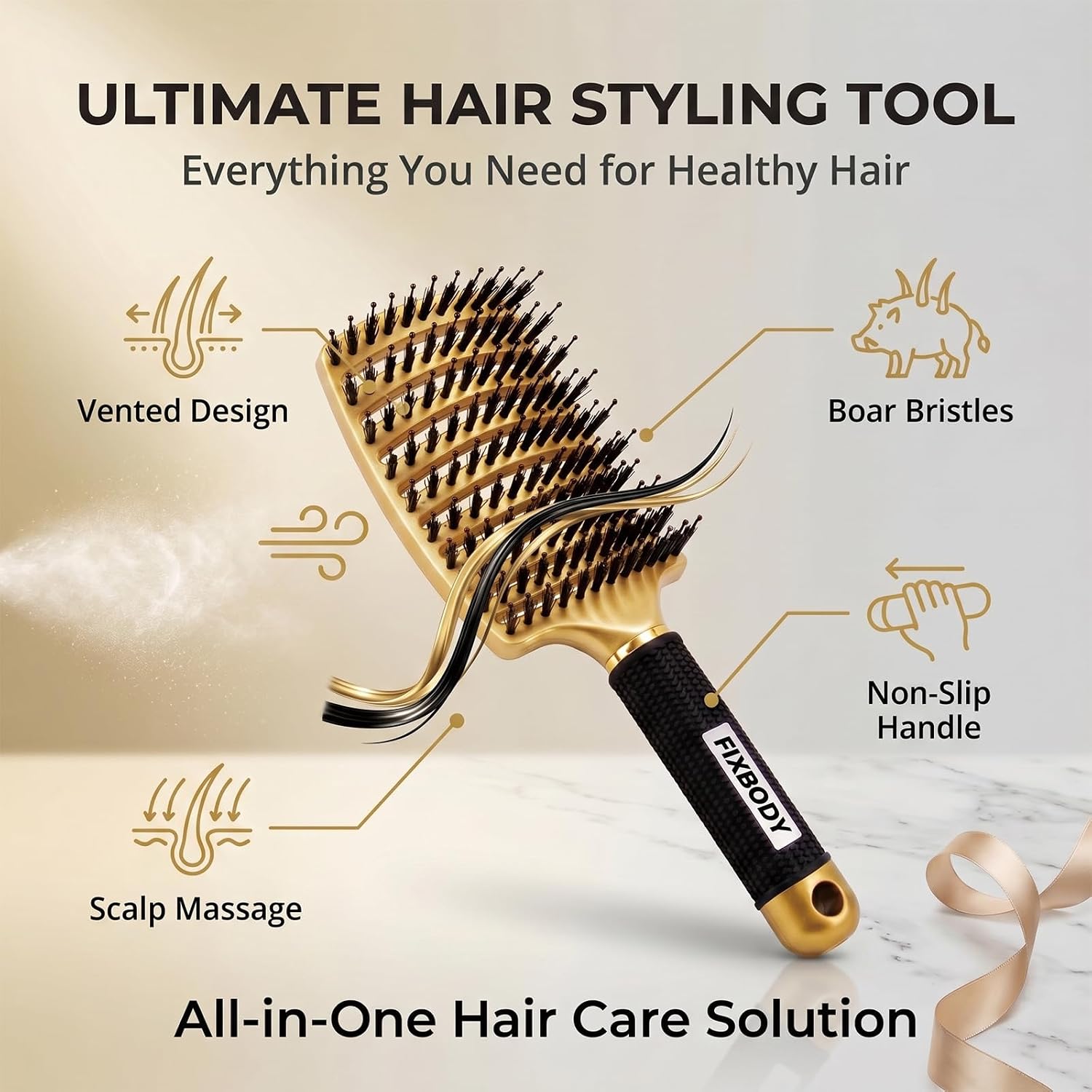 Boar Bristle Hair Brush - Curved & Vented & Oversize Design Detangling Hair Brush for Women Long, Thick, Curly and