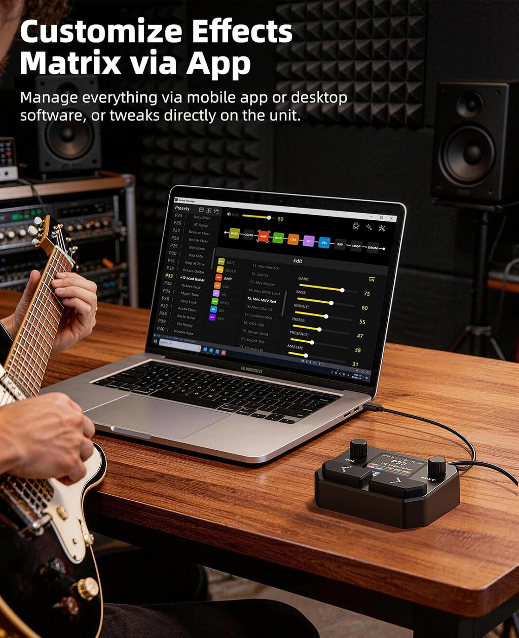 Multi Effects Guitar Pedal, with 125 Effects 30 Amp Models & 30 Cab Sims, 40s Looper, Drum Rhythms, Support NAM/IR