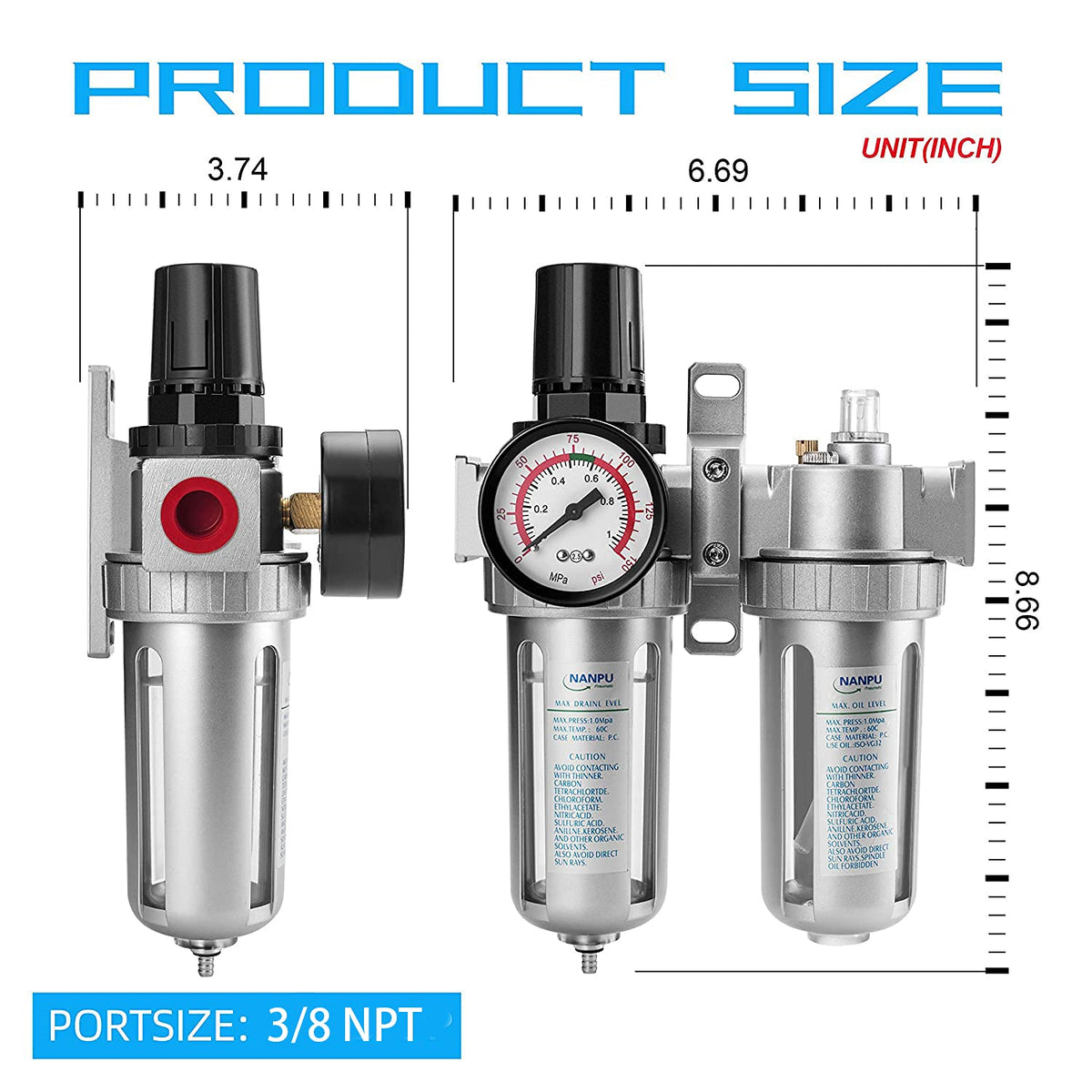 NANPU 3/8" NPT Air Filter Pressure Regulator Lubricator