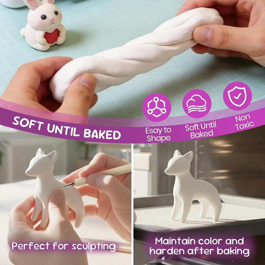 Oven Bake Polymer Clay 5.5lb with Tools Kit, White Sculpting Material for Modeling & Crafts, Soft Until Baked