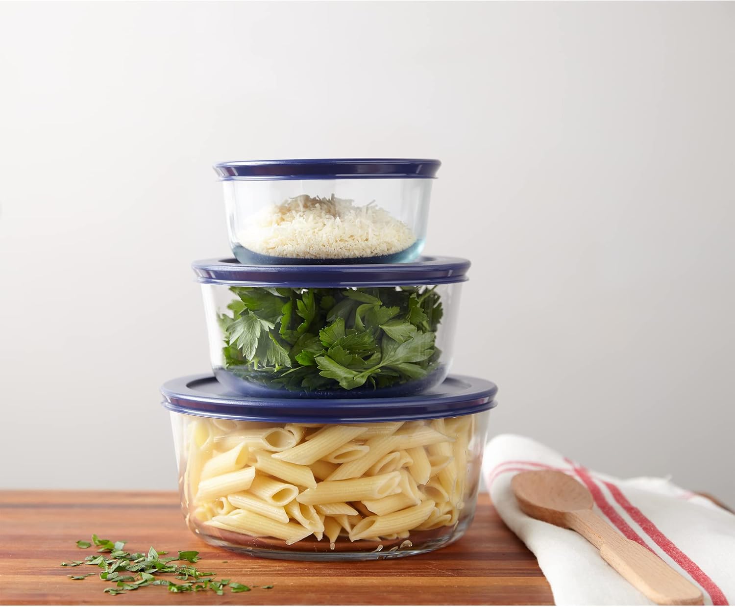 Simply Store (3-Pack) Glass Food Storage Containers Set, (2, 4 & 7 Cup) Meal Prep Containers With Plastic BPA-Free