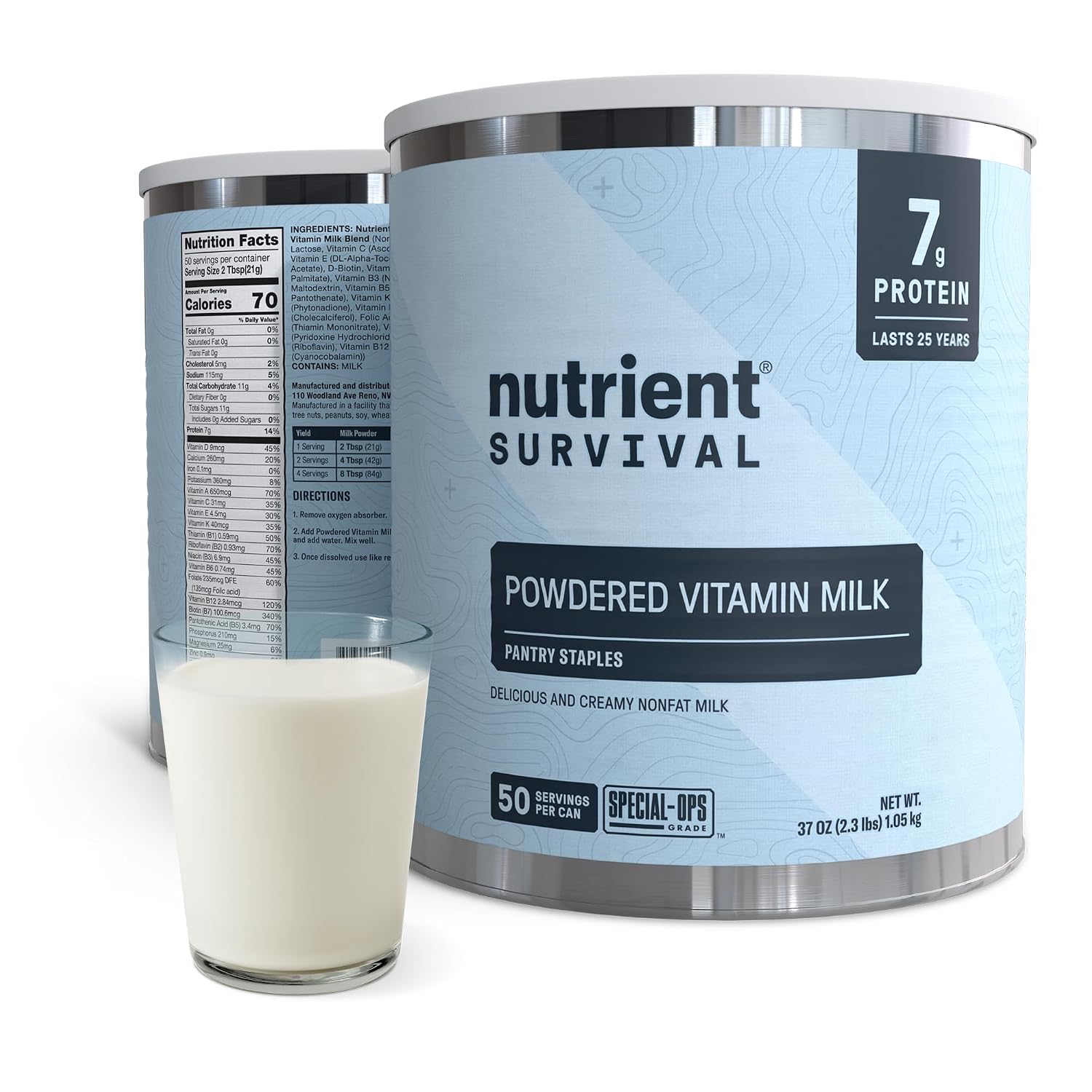 Vitamin Powdered Milk, Freeze Dried Prepper Supplies & Emergency Food Supply, 21 Essential Nutrients, Soy & Gluten