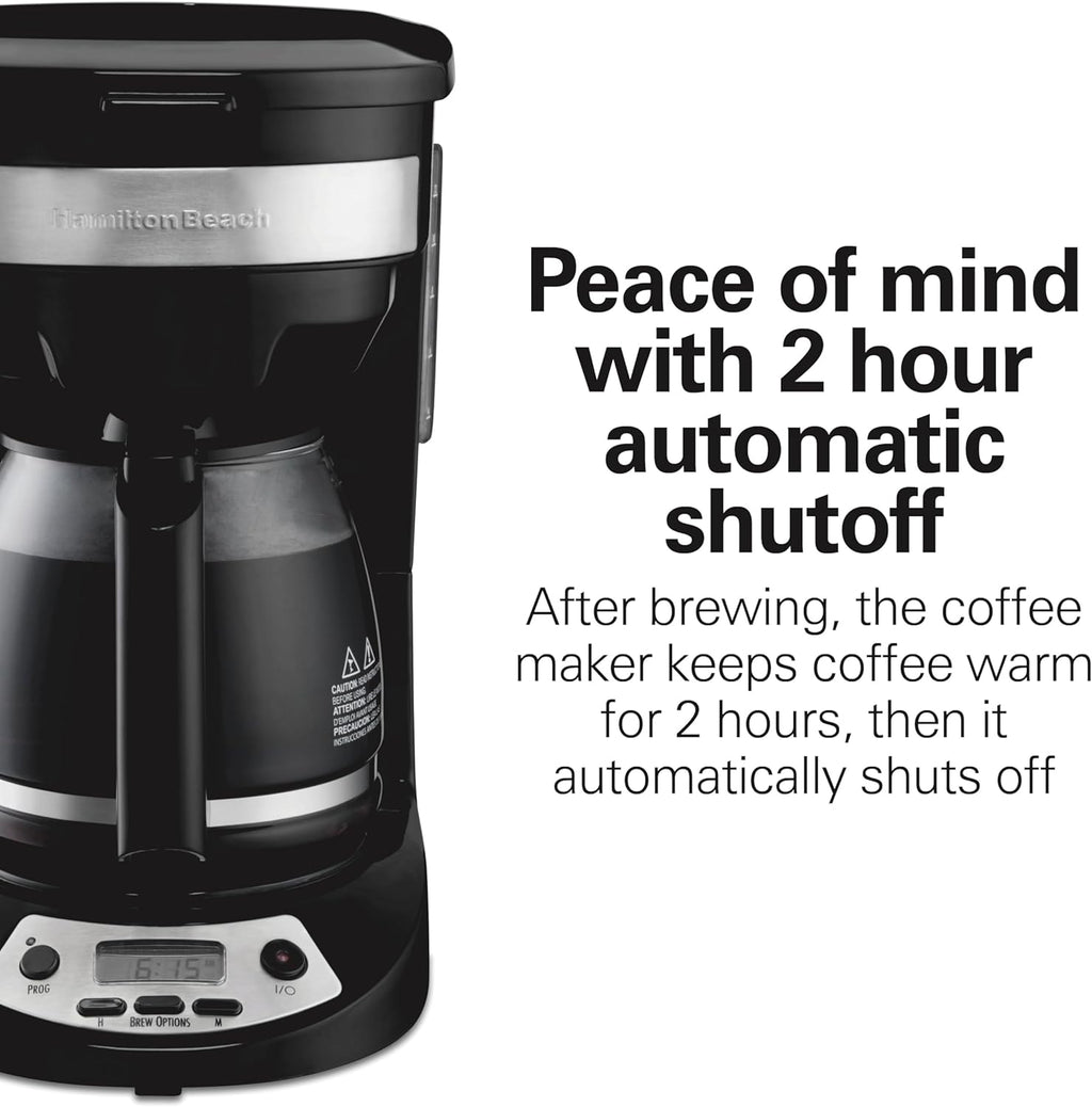 12 Cup Programmable Drip Coffee Maker | Regular & Bold Brew Options | Auto Pause and Pour | Glass Carafe | Black with