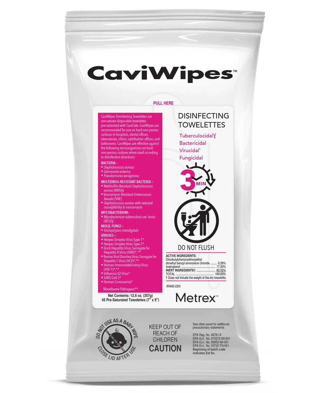 CaviWipes Flat-Pack Disinfecting Wipes, 45 Ct, Single Pack