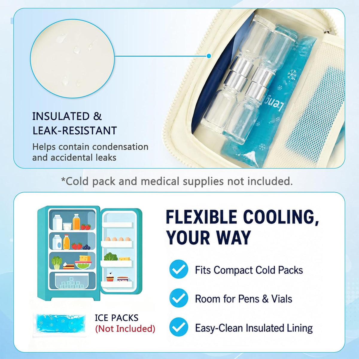Insulin Cooler Travel Case, Puffy Diabetes Supplies Bag with Insulated Cooling Compartment, Double Layer Diabetic