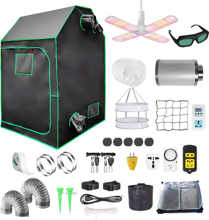 Grow Tent Kit,Complete 4x4ft High Reflective Mylar Indoor Grow Tent Hydroponics Indoor Plant Growing Tent Room Full