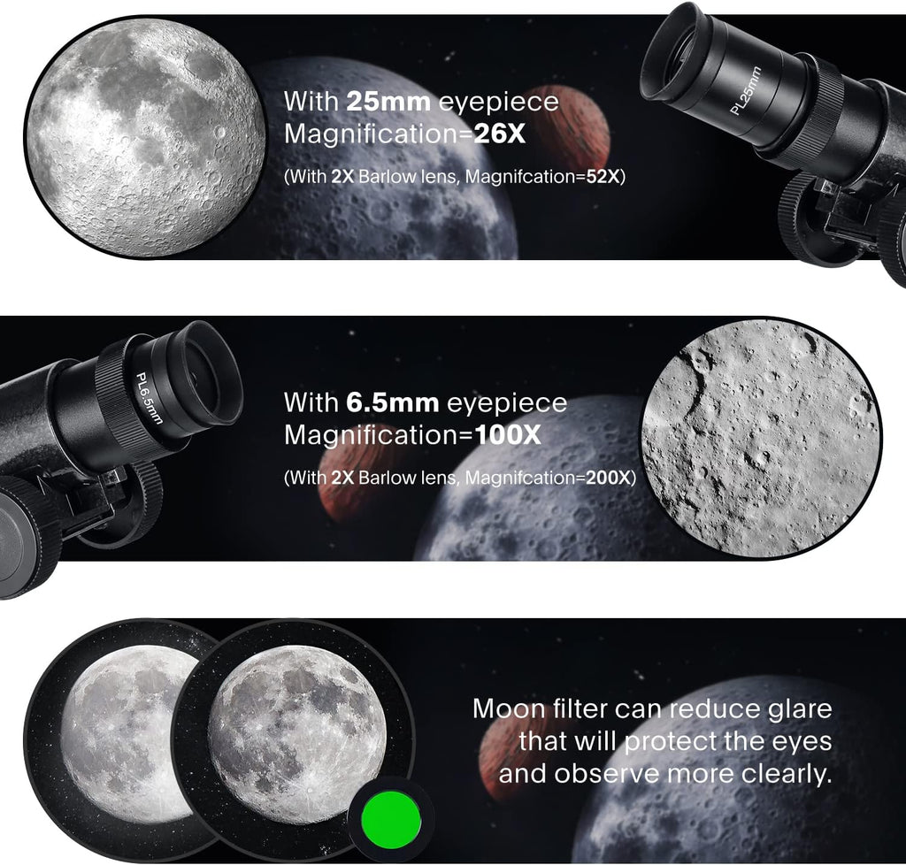 130EQ Reflector Telescope, 130mm Aperture, EQ Mount | 650mm focal length, manual equatorial mount, phone adapter, 2x