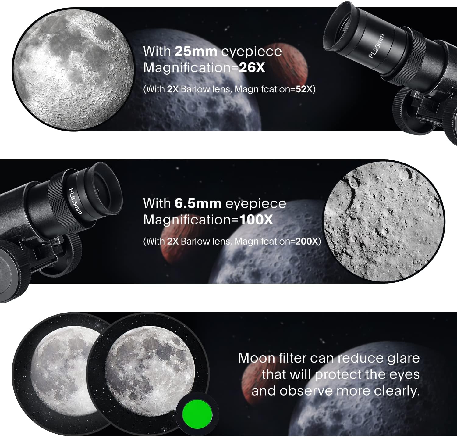 130EQ Reflector Telescope, 130mm Aperture, EQ Mount | 650mm focal length, manual equatorial mount, phone adapter, 2x