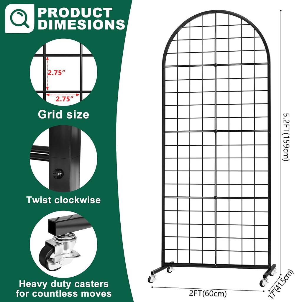 Aseem Metal Grid Wall Panels Display Stand Black Movable 2x5.2FT, 1PCS | Wire Wall Grid Panel with T-Base Gridwall