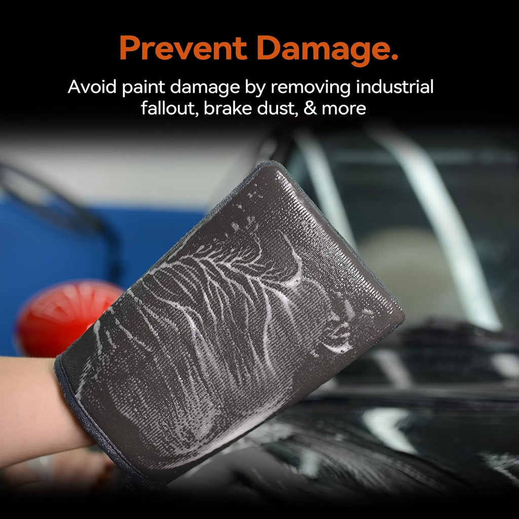 Polishes Clay Mitt - Medium Grade Clay Bar Infused Mitt | Quickly Removes Embedded Contaminants, Overspray, Iron