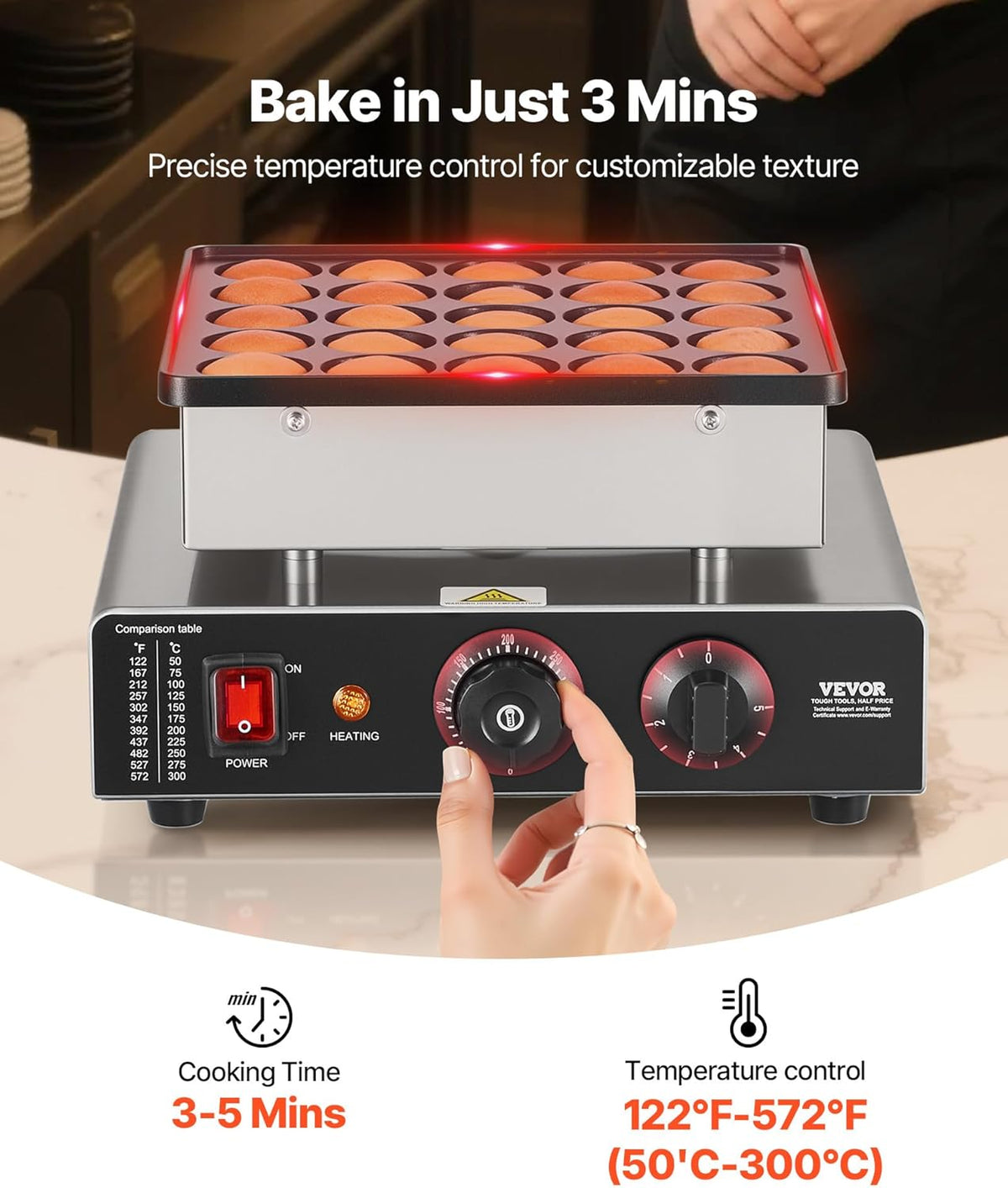 Mini Pancake Maker, 25PCS 43mm Diameter Dutch Muffin Waffle Baker, Non-stick Stainless Steel Poffertjes Grill