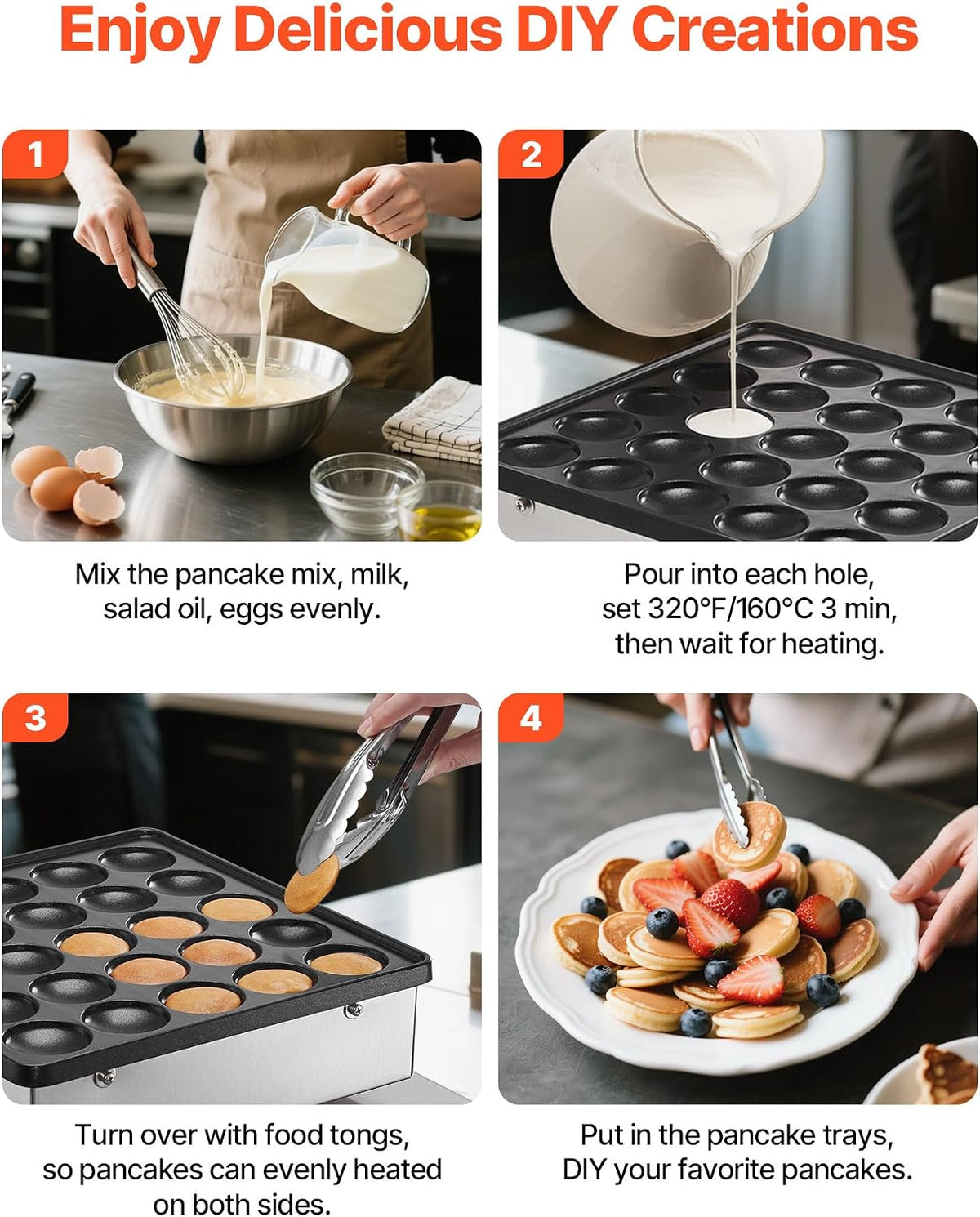 Mini Pancake Maker, 25PCS 43mm Diameter Dutch Muffin Waffle Baker, Non-stick Stainless Steel Poffertjes Grill