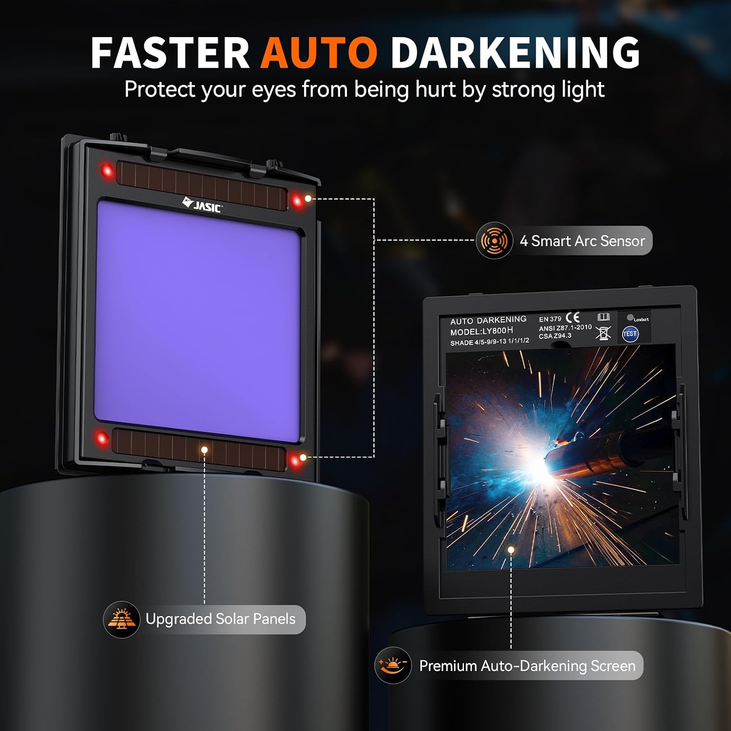 Auto Darkening Welding Helmet with Light, 1/1/1/1 True Color Lens | 3.94"X3.66" Large View, 1/25000s ResponseWelding