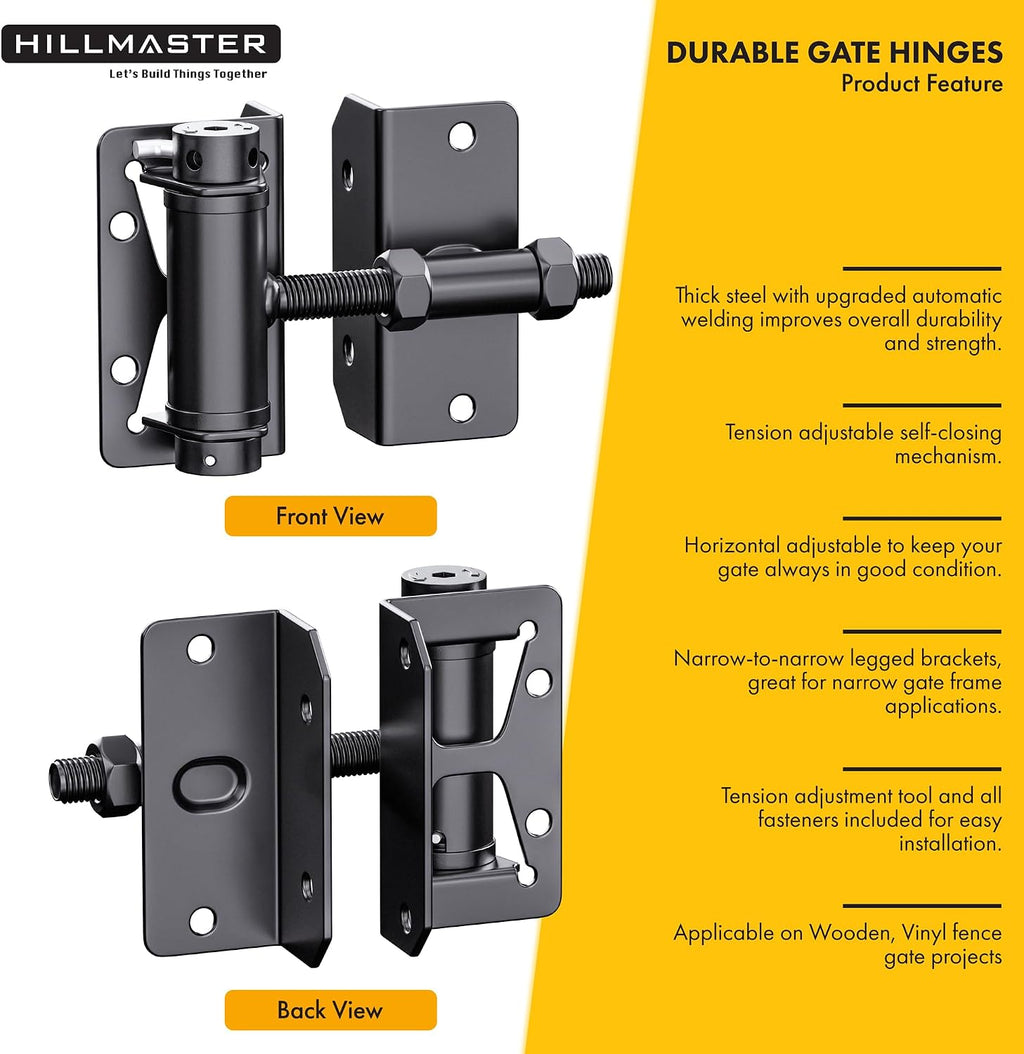 Heavy Duty Self Closing Gate Hinges for Metal/Vinyl/PVC/Wood Fence,90 Degree Narrow Wood Door Hinges with Adjustable
