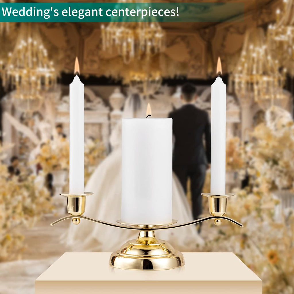 Gold Unity Candle Holder for Wedding and Gifts, ARCHOBAN 3-Candle Design Candle Holder with Stabilizing Pin and Side