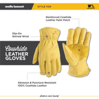 Men's Work Gloves, Cowhide Leather, Reinforced Palm, Large