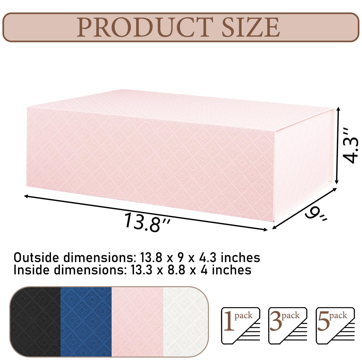 Pink Geometry Pattern Gift Boxes with Magnetic Lids 13.8x9x4.3inch,Large Bridesmaid Proposal Boxes, Rectangle