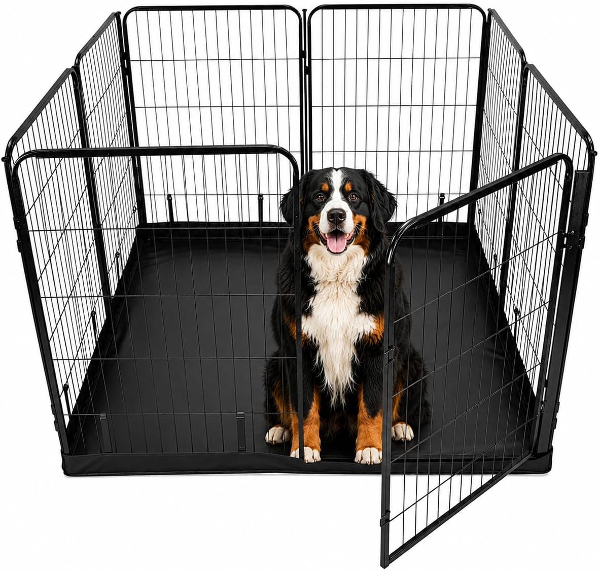 Dog Playpen w/Square Bottom Floor Cover - 40 inch, 8 Panel Portable Black Metal Pet Play Pen for Medium & Large Dogs