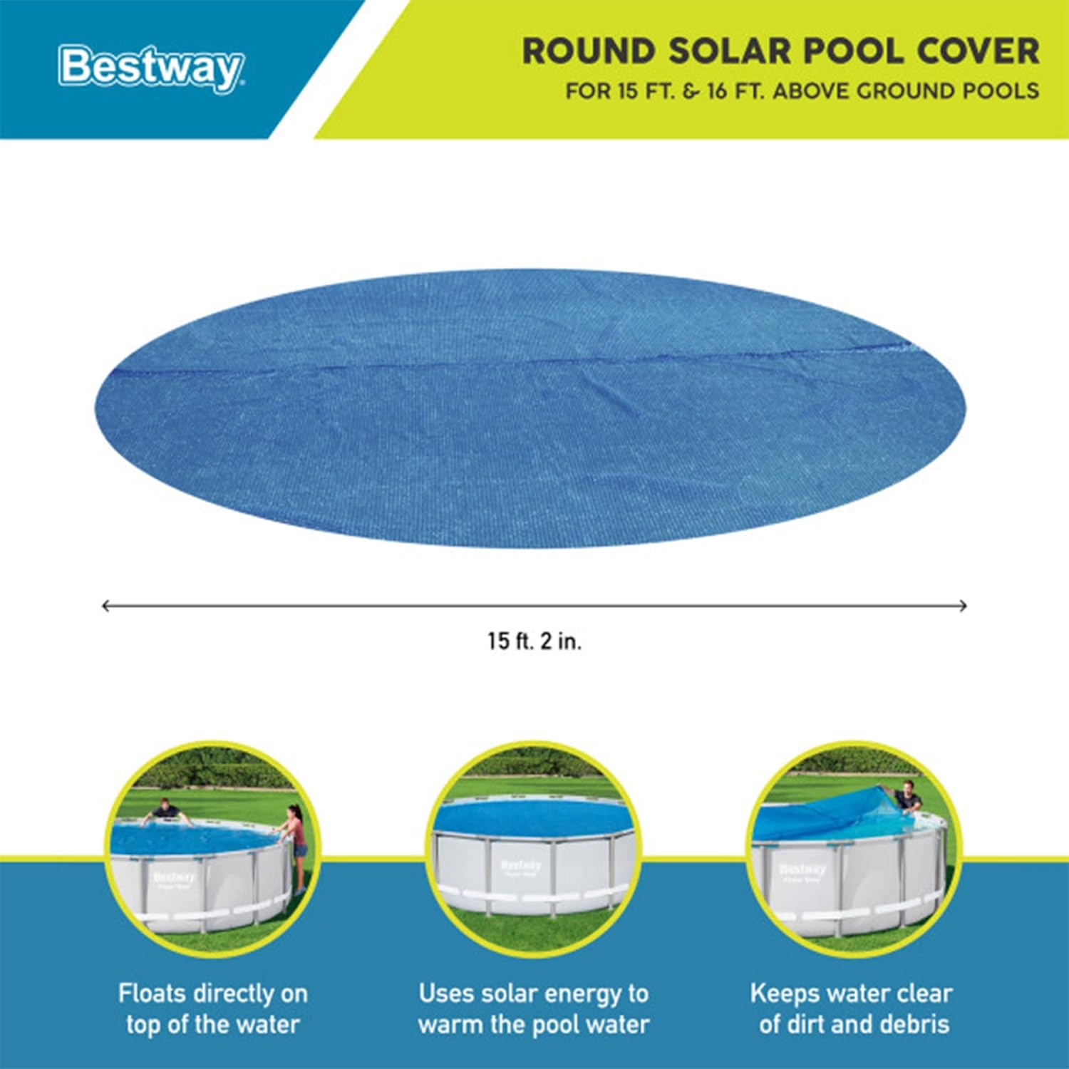 Flowclear 15 Feet Round Above Ground Solar Pool Cover Only for Pool Water Maintenance of Swimming Pools 16 Feet in
