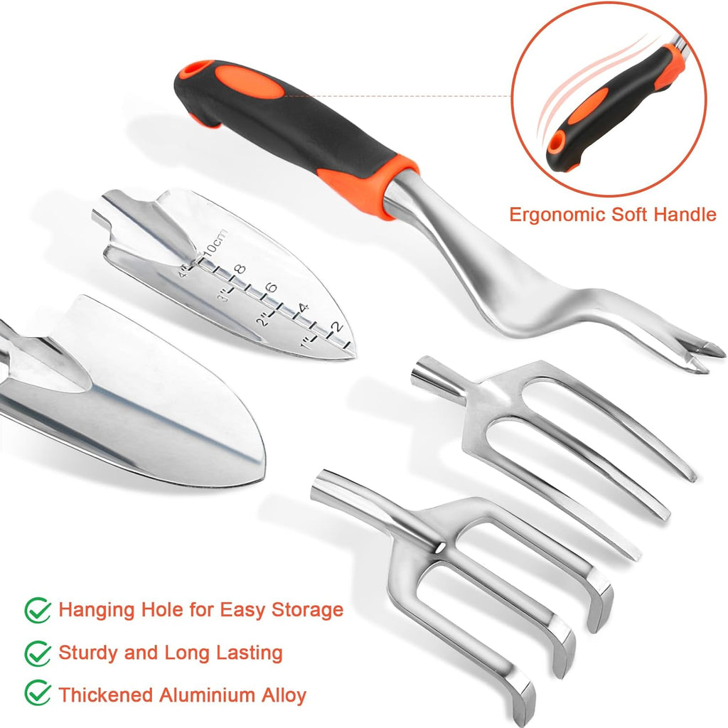 Garden Tools Set, 8 Piece Gardening Tools Set with Non Slip Ergonomic Handle, Heavy Duty Garden Tool Set with Storage