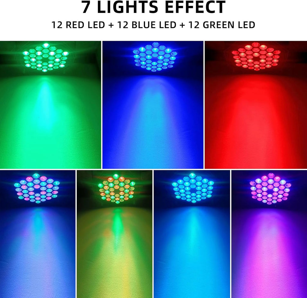 2-Pack LED Par Lights DJ Stage Light for Parties | 36LED, RGB, 9-Mode, Sound Activated, DMX Control, Uplighting for