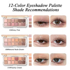 12 Colors Netural Nude Eyeshadow Palette with Brush, High Pigment Matte Shimmer Brown Eye Shadow, Netural Eyes