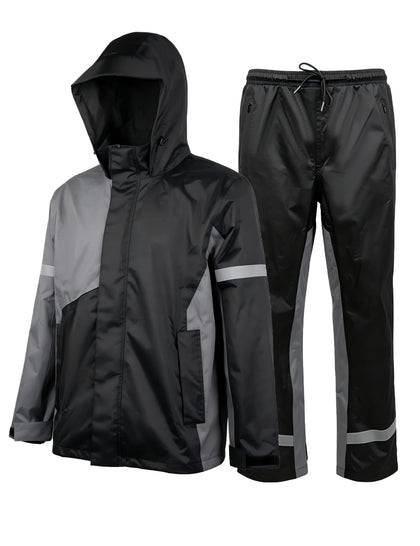 Mens Rain Suit Waterproof Rain Jacket with Rain Pants 2 Pieces