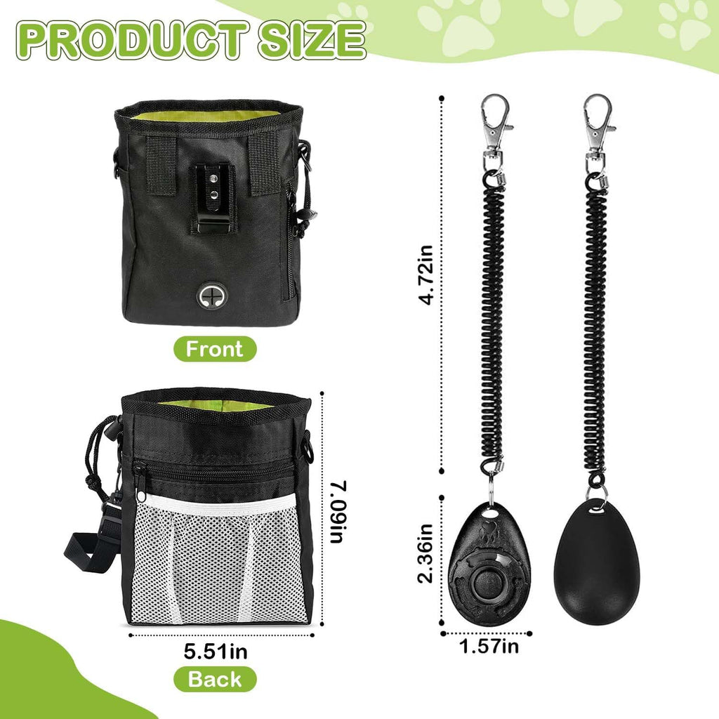 3-in-1 Dog Treat Pouch for Training, Hands-Free Dog Training Treat Bag with Clicker & Poop Bag Dispenser, Adjustable