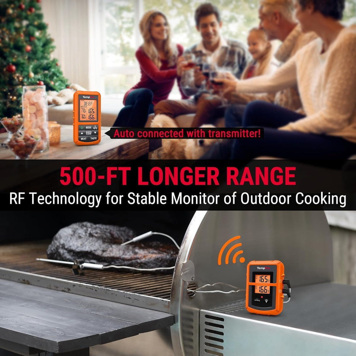 TempSync 500FT Wireless Meat Thermometer for Grilling and Smoking