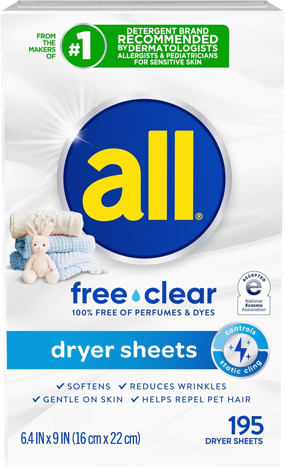 free clear Fabric Softener Dryer Sheets for Sensitive Skin, 195 Count