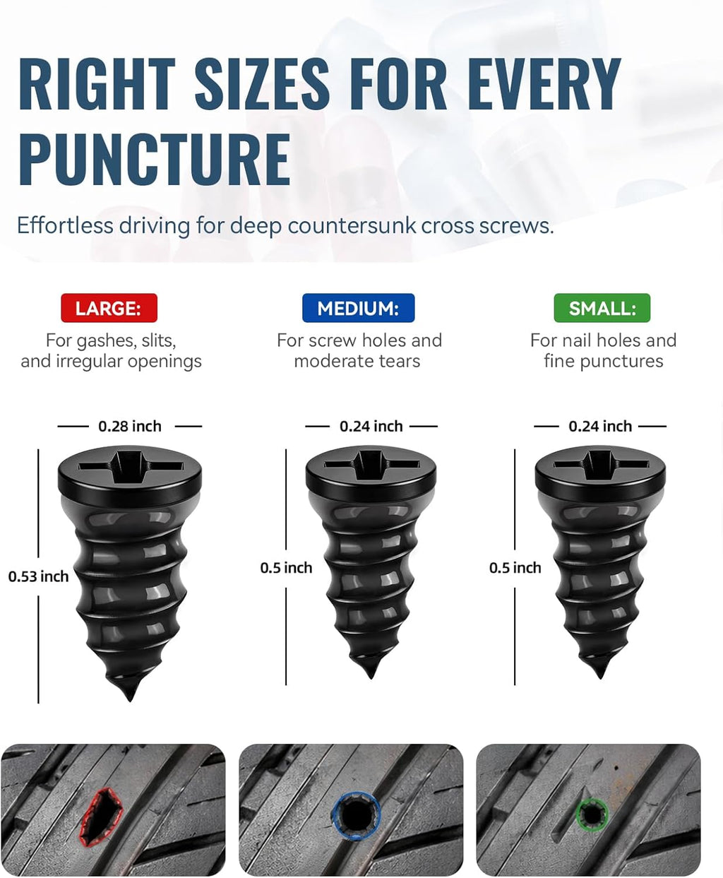 Tire Repair Kit with Tire Plug Screw Type, Heavy Duty Emergency Tool | 58pcs Value Kit, Professional Flat Tire