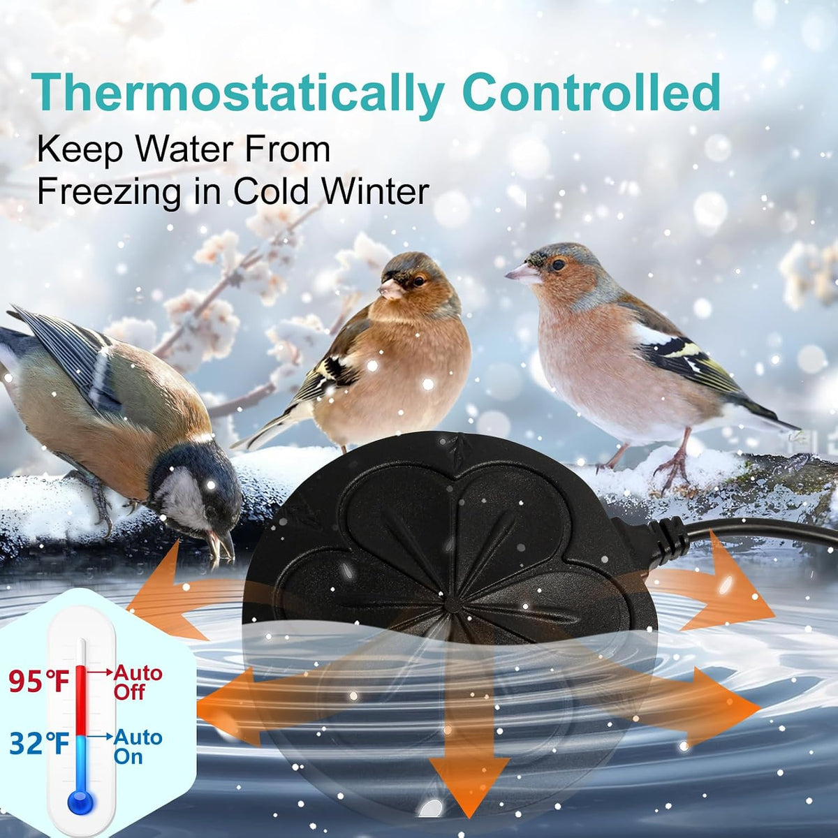 110W Bird Bath Heater for Outdoors in Winter, Submergible Cast Aluminum Chicken Water Heater with Thermostatically