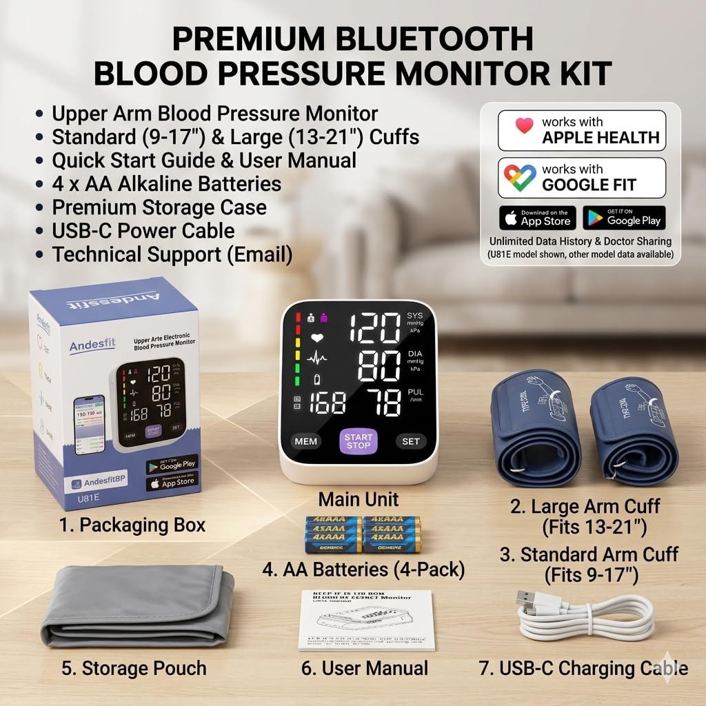 Upper Arm Blood Pressure Monitor for Home Use 17" Large & 21" XL Extra Large Cuff Big arm, Free APP Bluetooth Sync