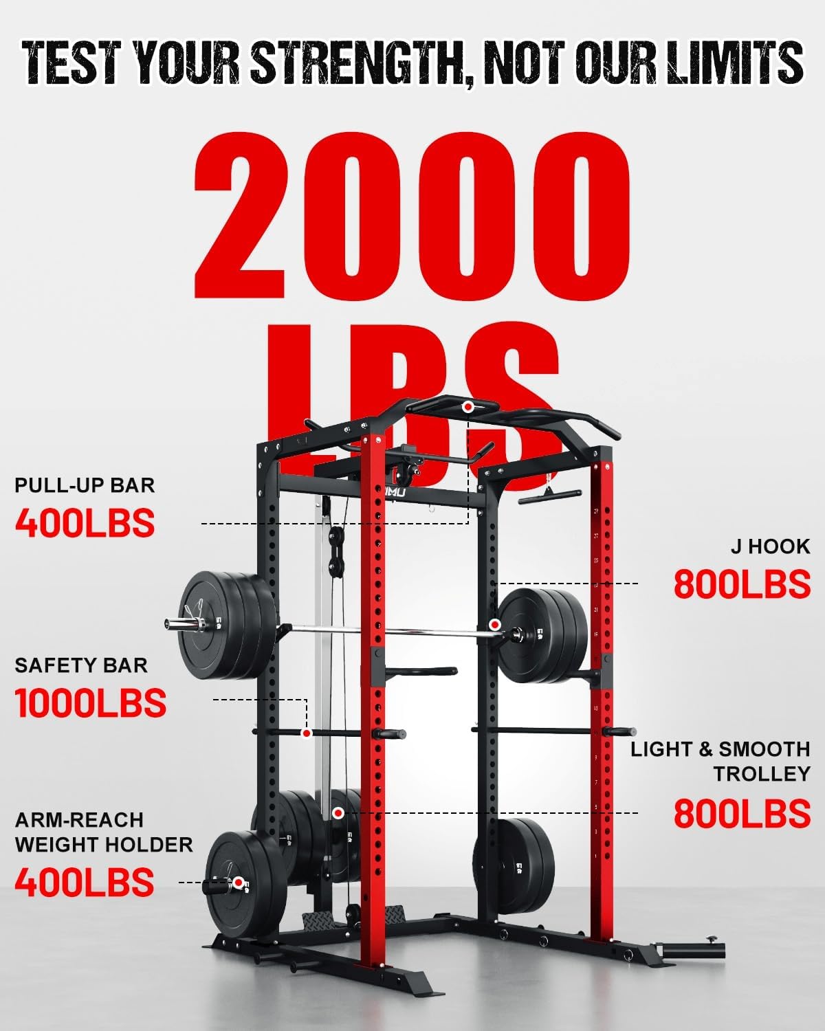 C1-V4 Power Cage, 2000LBS Squat Rack with LAT Pulldown, Multi-Function Weight Cage Strength Training Machine, Workout