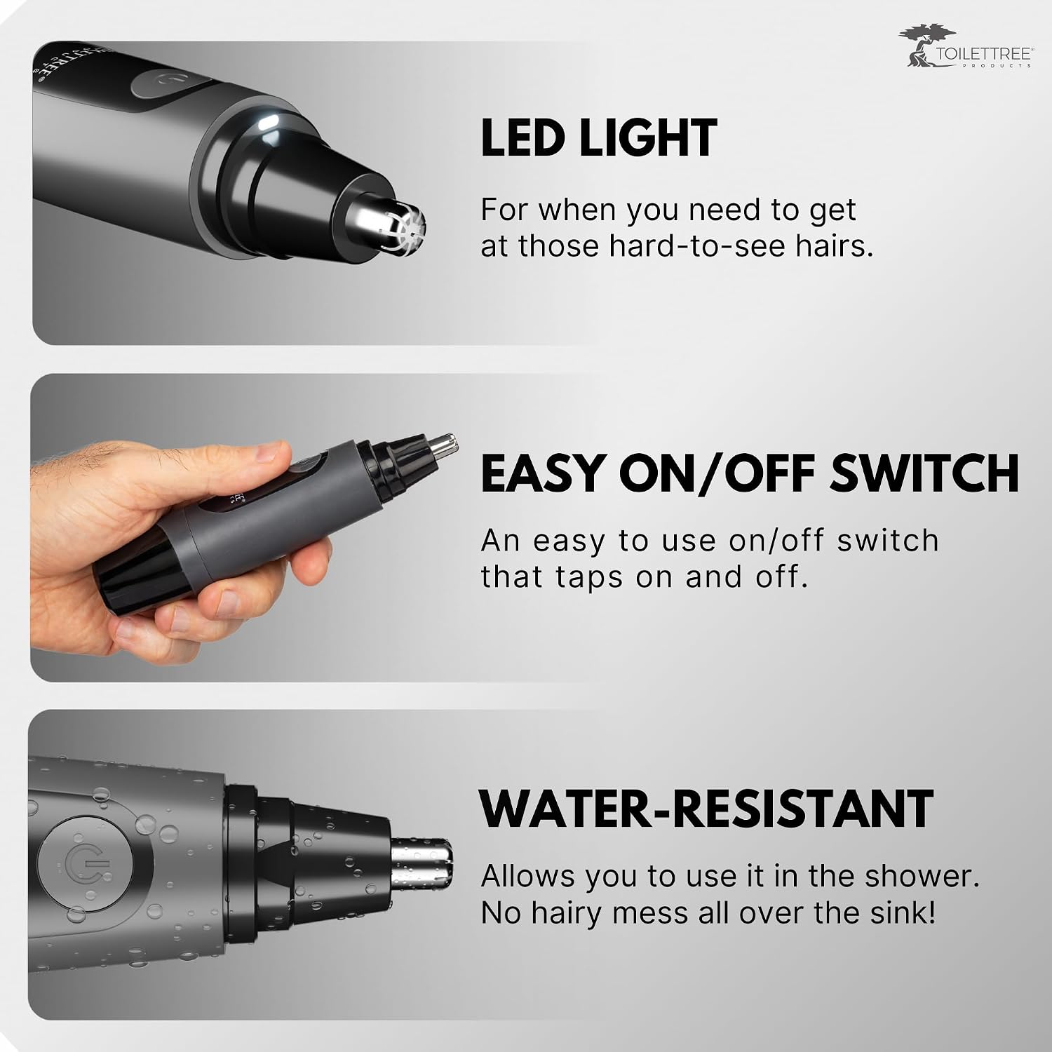 Water Resistant Nose and Ear Hair Trimmer with LED Light
