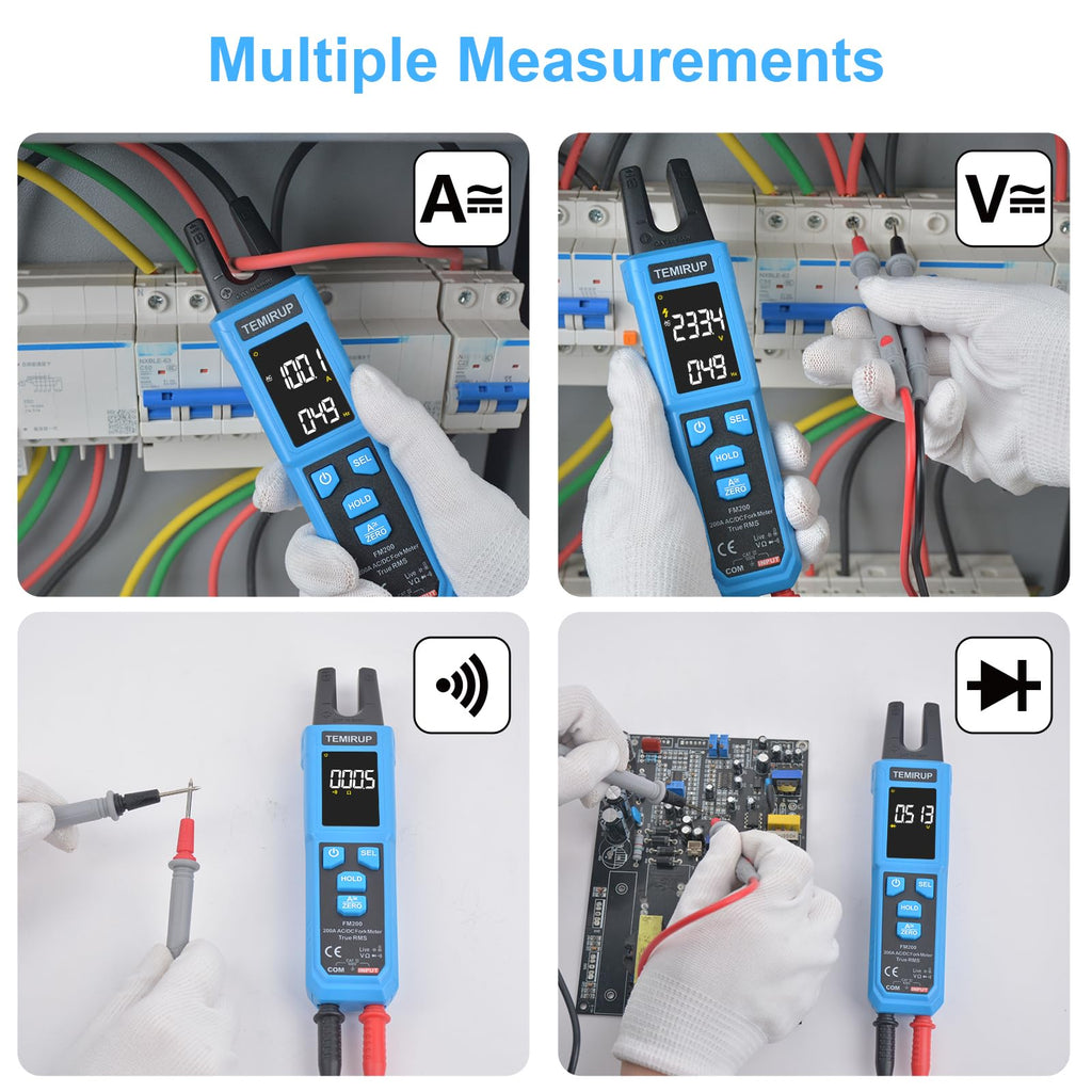 TEMIRUP Digital Clamp Meter Multimeter with U-Shaped Jaw, AC/DC Amp Meter