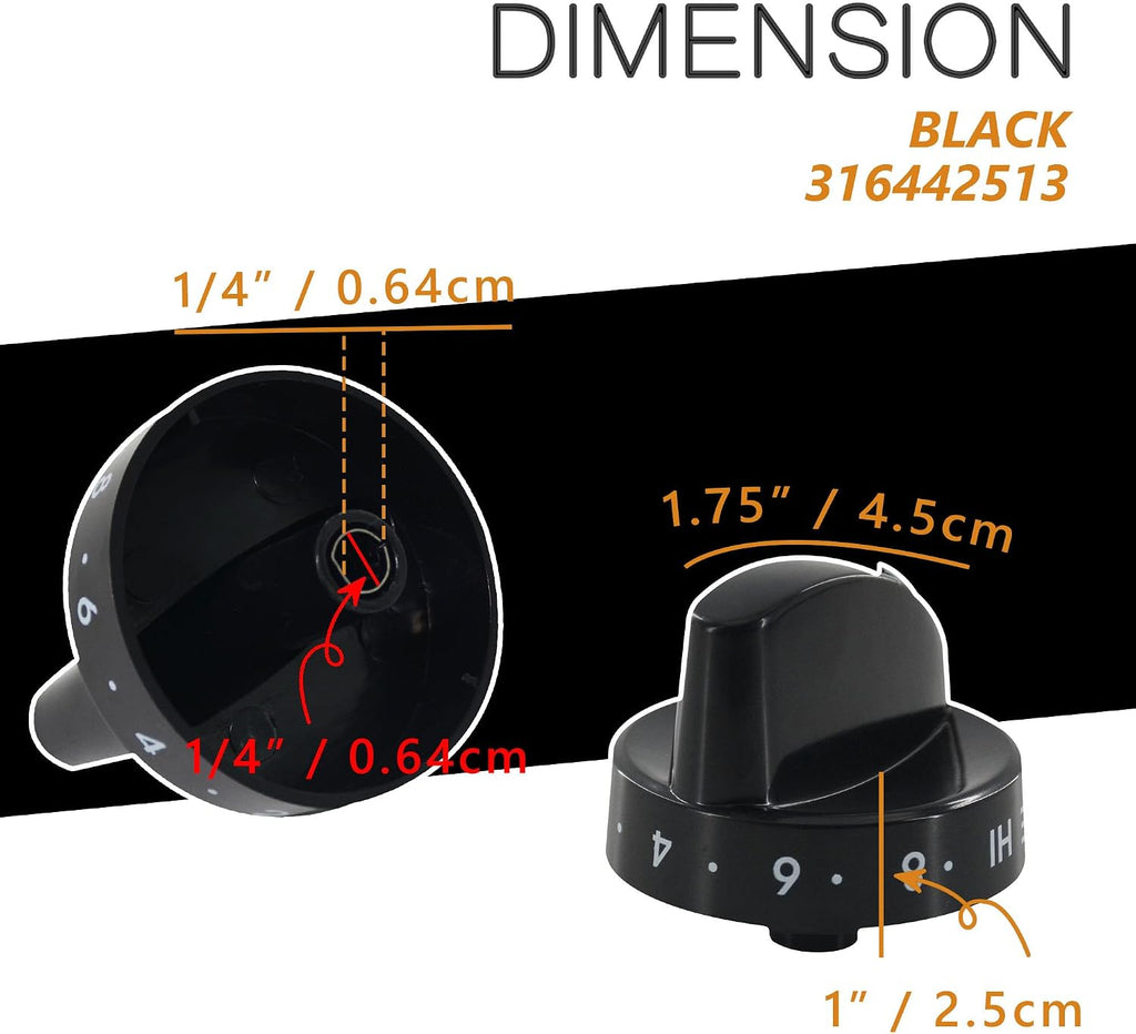 316442513 Stove Knob Black Gas Oven Range Control Assembly (2PACK) | Compatible with Frigidaire, Kenmore, Sears Burner