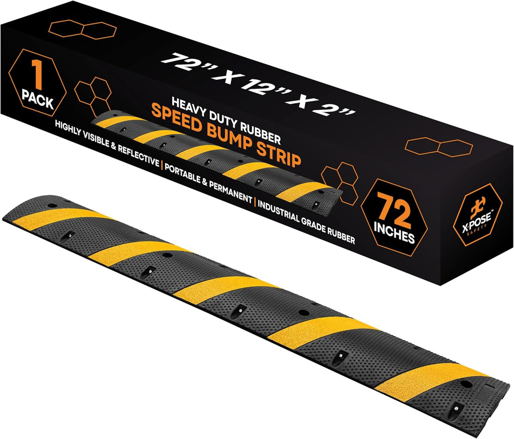 6 Ft Rubber Speed Bump, 1 Pack – Heavy Duty Modular Interlocking Traffic Hump with Reflective Strips, 22,000 lb