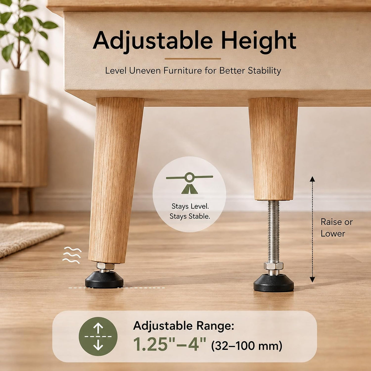 M10 Adjustable Leveling Feet, 4 Pack, 20° Swivel Base with T-Nuts