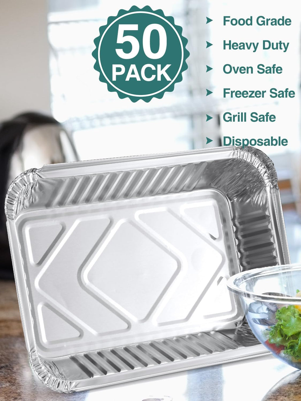 50 Pack 8x6 Disposable Aluminum Pans with Lids