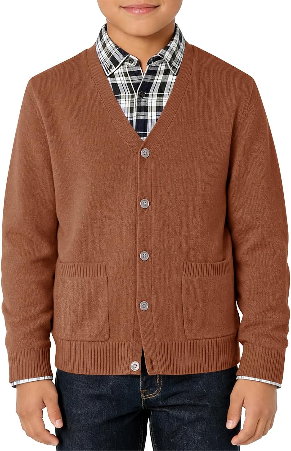 Boys Cardigan Sweater V Neck Button Down Uniform Sweater 5-14Y | Boys Youth School Uniform Cardigan Sweaters with