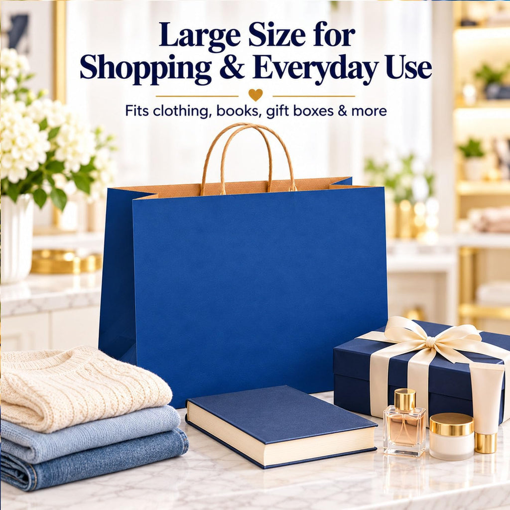 Large Kraft Paper Bags with Handle Bulk for Shopping,70pcs,Navy Blue