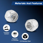 Kozelo 10Pcs 1/2"-13 Nylon Locking Hex Nuts 316 StainlessSteel Silver