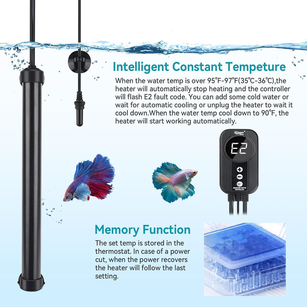 Marine Aquarium Heater 200W,Titanium Heater with Digital LED Controller & Temperature Probe,Submersible Fish Tank