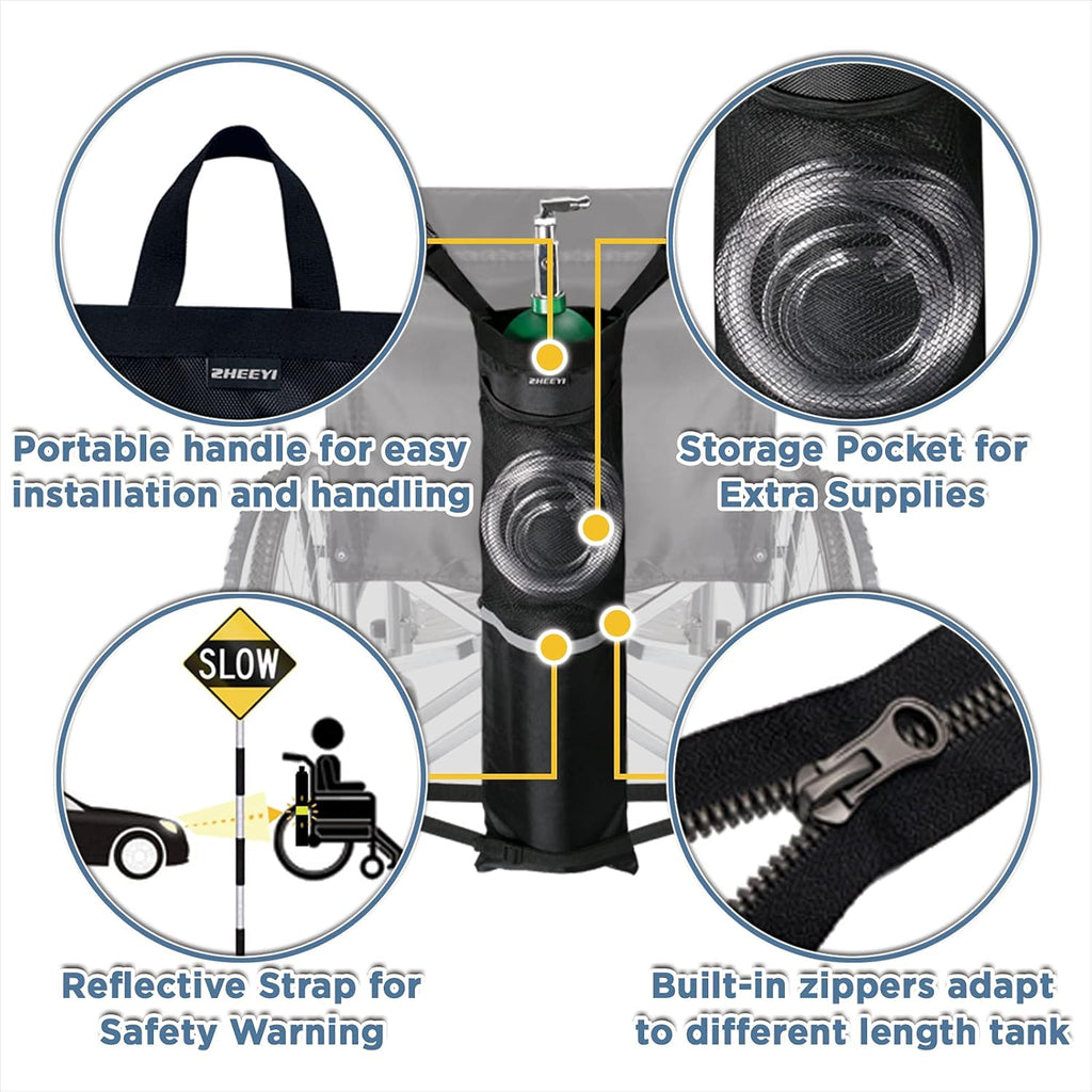 Oxygen Cylinder Bag for Wheelchairs with Buckles, Fits Any Wheelchair, Black (Fits Most Oxygen cylinders)